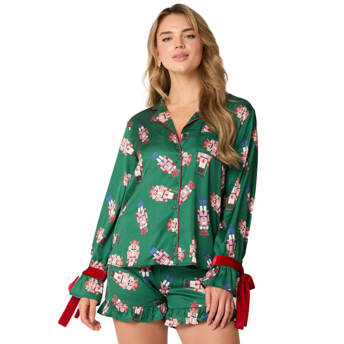 (Pre Order)Adults Christmas Print Satin Pajamas