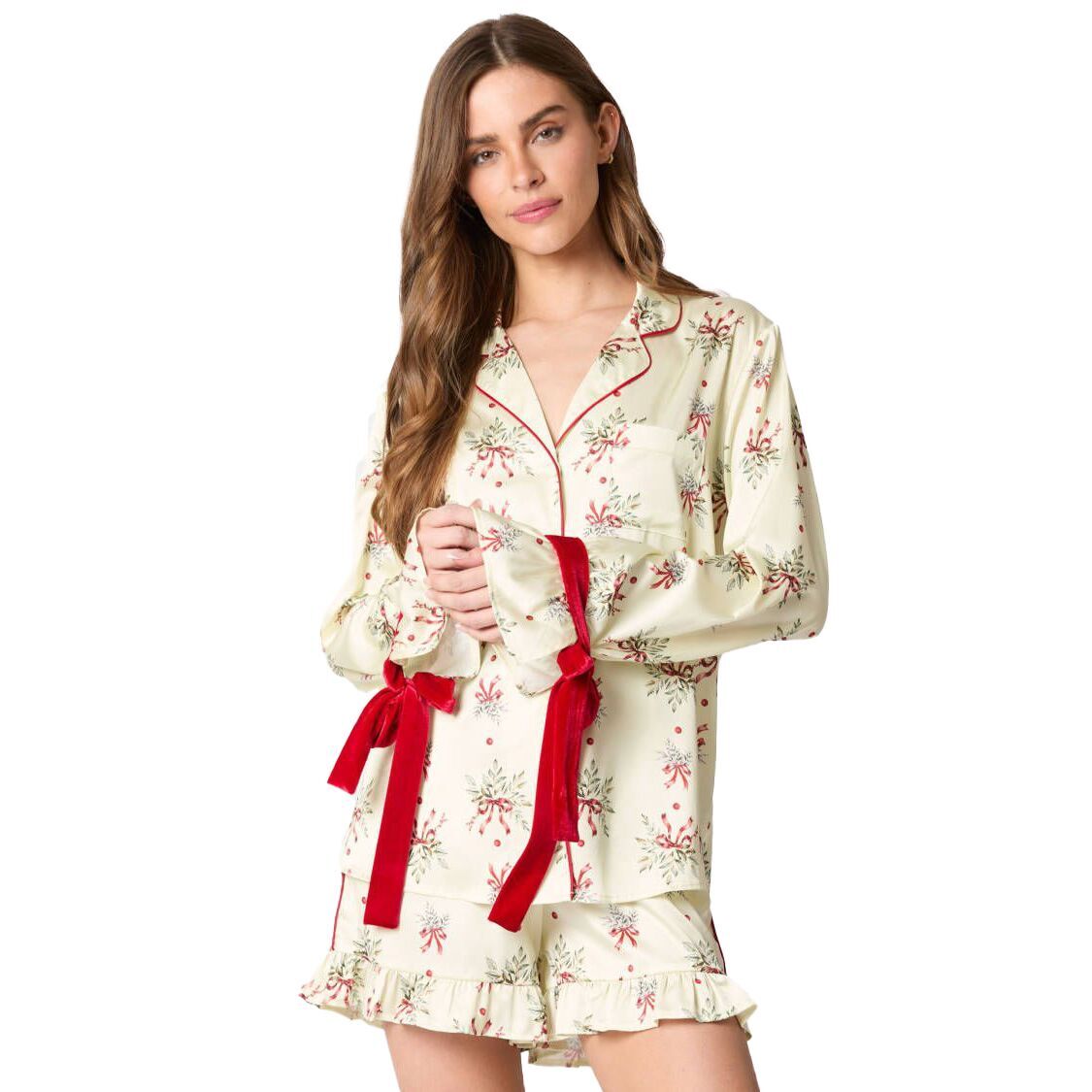 (Pre Order)Adults Christmas Print Satin Pajamas