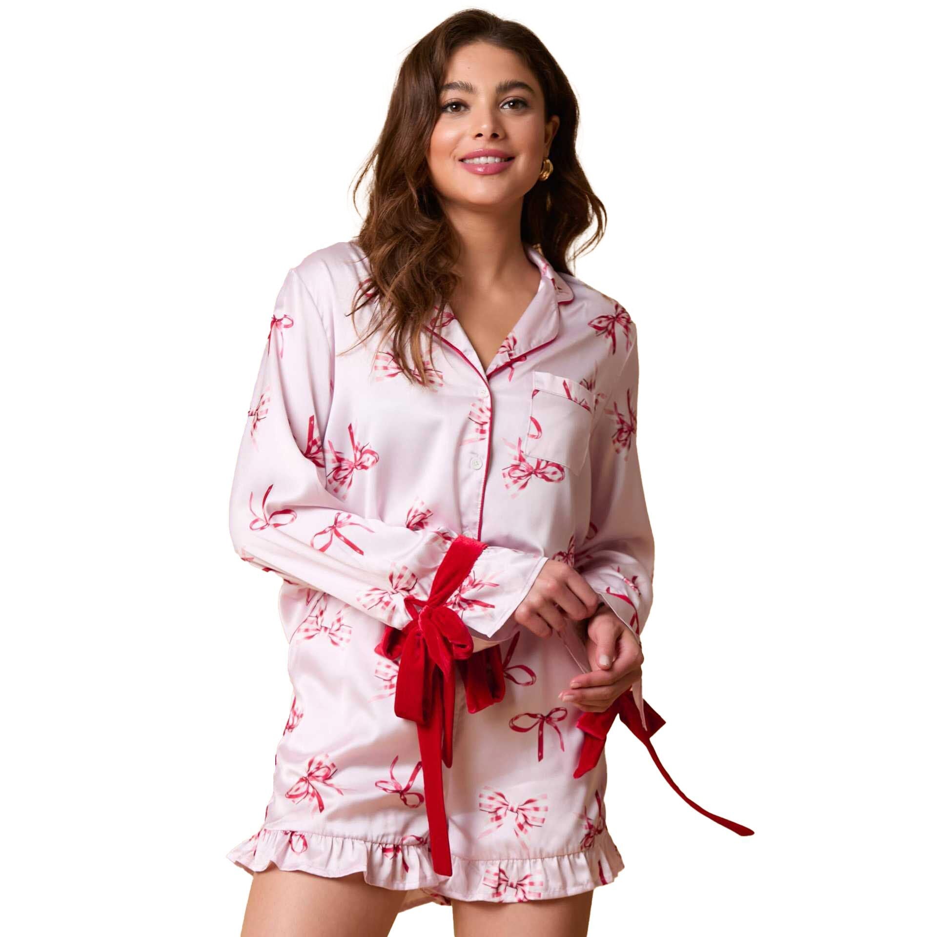 (Pre Order)Adults Christmas Print Satin Pajamas