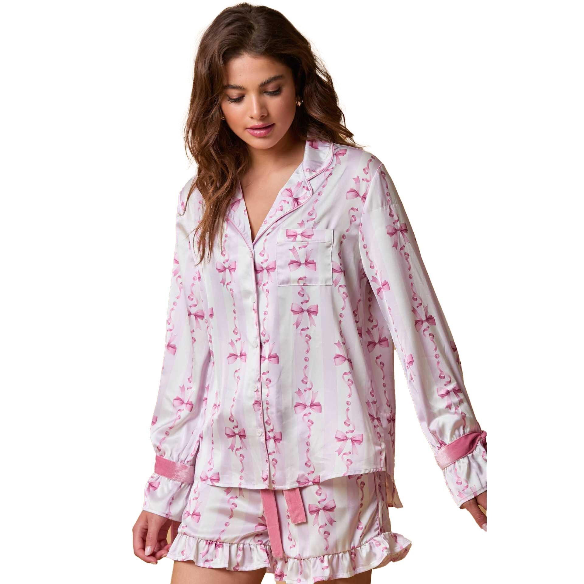 (Pre Order)Adults Christmas Print Satin Pajamas