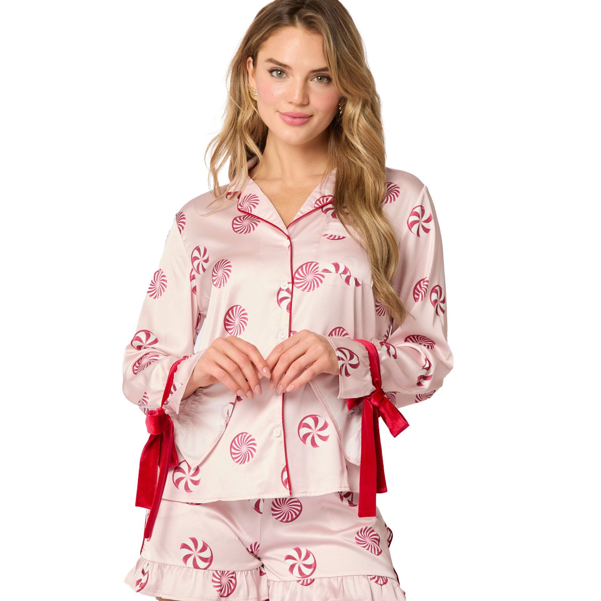 (Pre Order)Adults Christmas Print Satin Pajamas