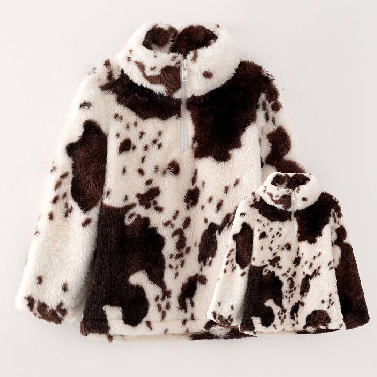 (In Stock Q7-2-2)One Pack(6 Pieces total) Mommy and Me Fall and Winter Cow Print Coat