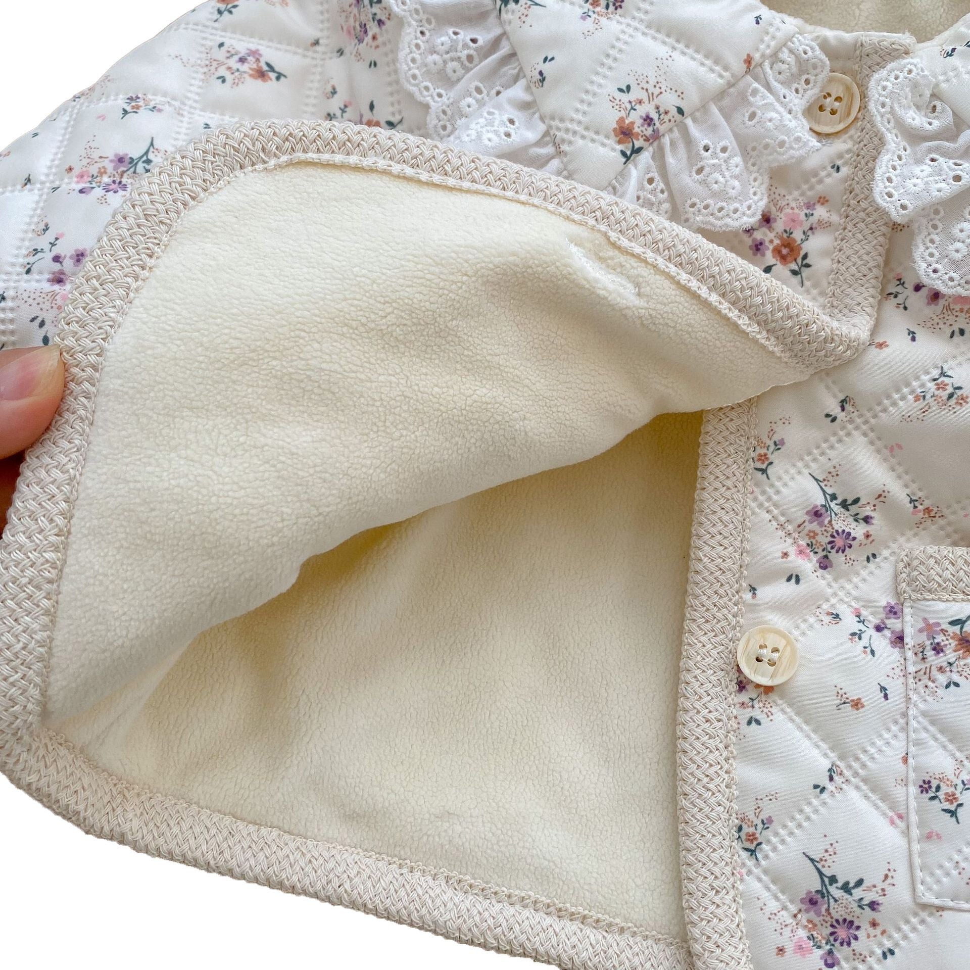 (Pre Order)Girls Floral Coat with Flannelette Border Lapel