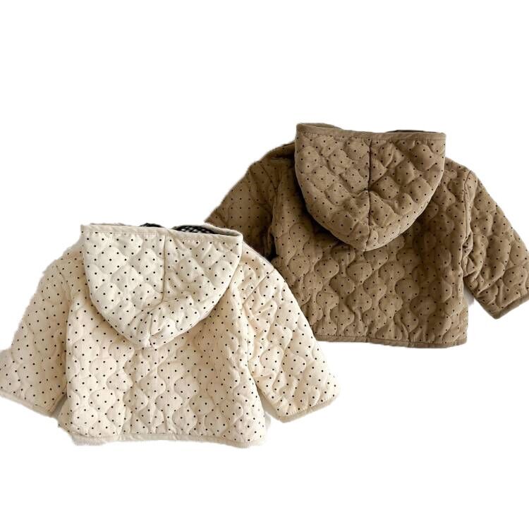 (Pre Order)Kids Polka Dot Corduroy Hooded Coat