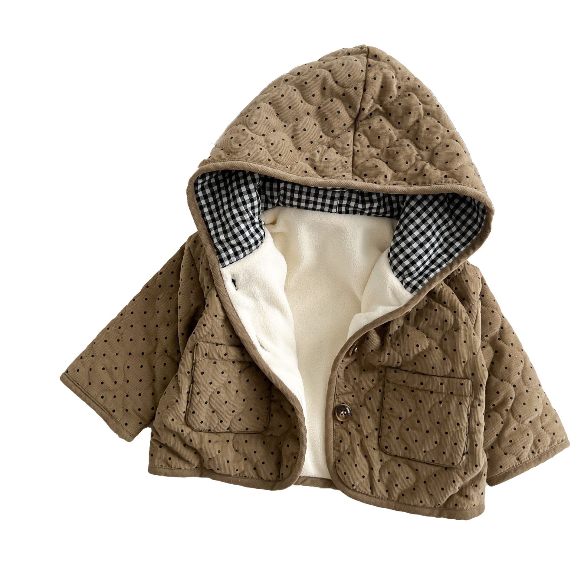 (Pre Order)Kids Polka Dot Corduroy Hooded Coat
