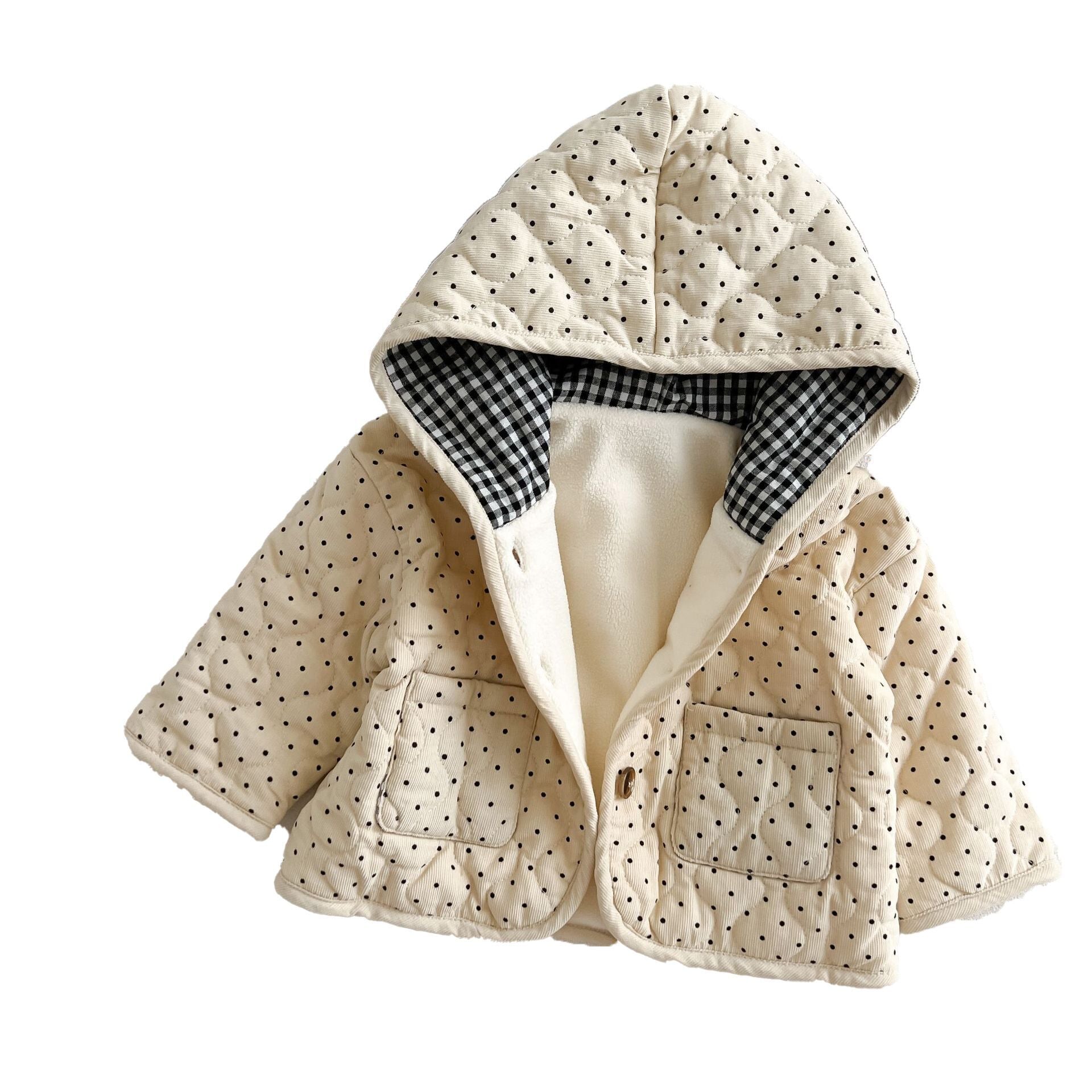 (Pre Order)Kids Polka Dot Corduroy Hooded Coat