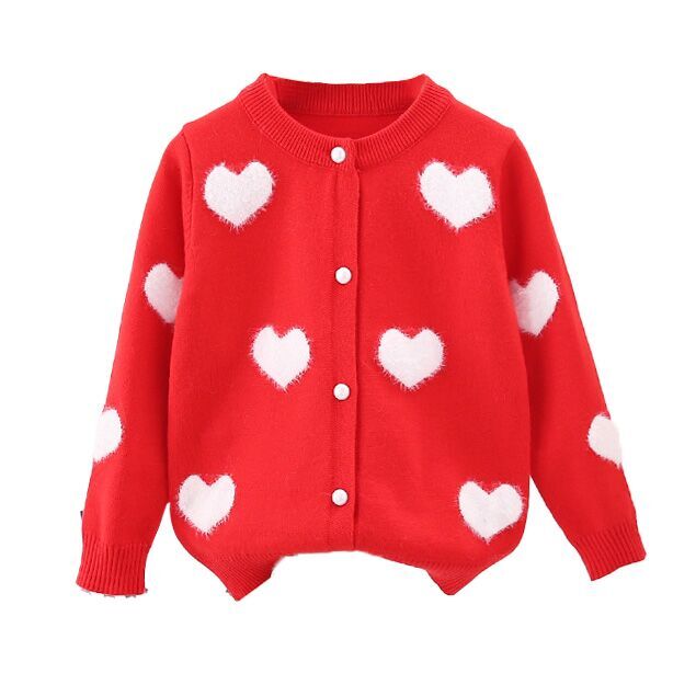 (Pre Order)Girls Valentine's Day Jacquard Sweater Cardigan