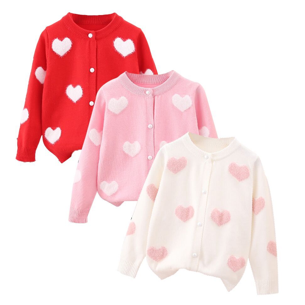 (Pre Order)Girls Valentine's Day Jacquard Sweater Cardigan