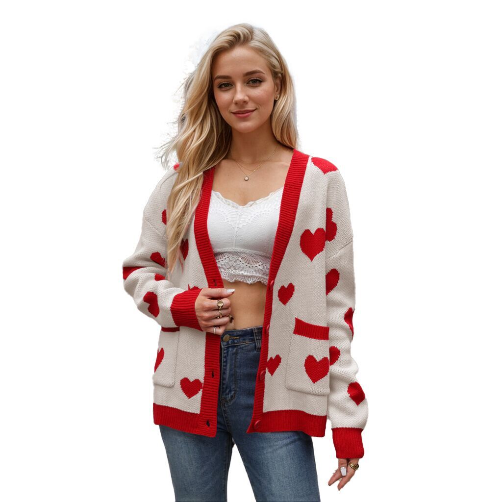 (Pre Order)Adults Valentine's Day Love Jacquard Sweater Cardigan