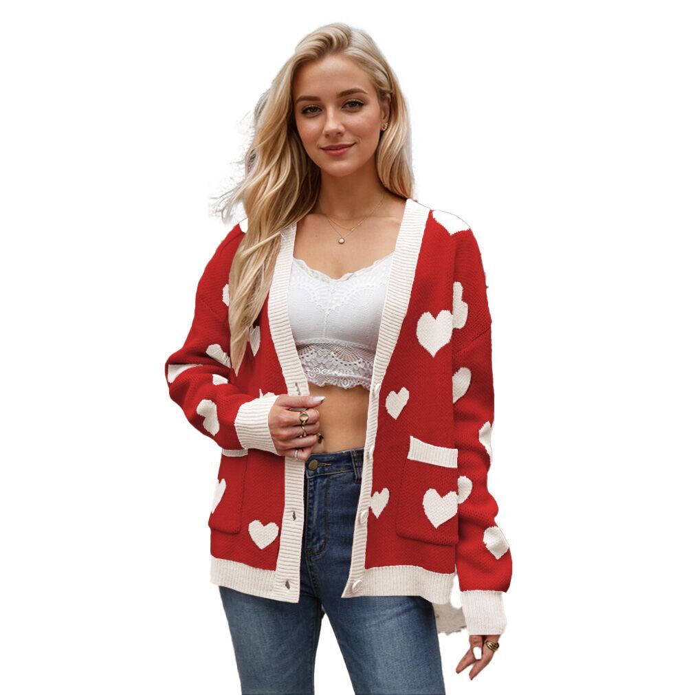 (Pre Order)Adults Valentine's Day Love Jacquard Sweater Cardigan