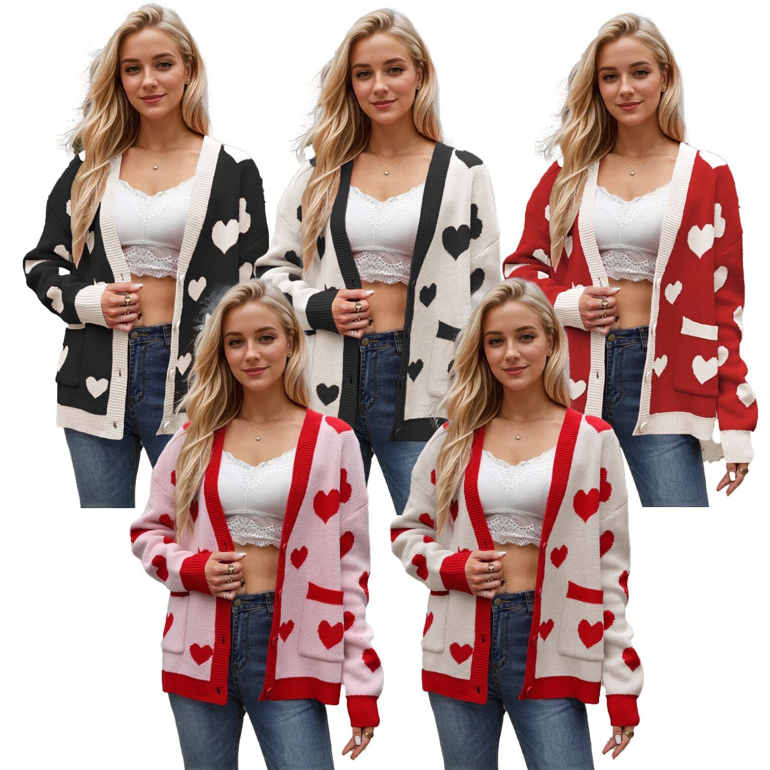 (Pre Order)Adults Valentine's Day Love Jacquard Sweater Cardigan