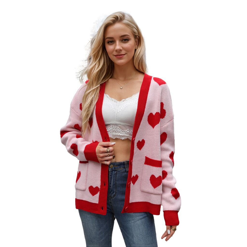 (Pre Order)Adults Valentine's Day Love Jacquard Sweater Cardigan