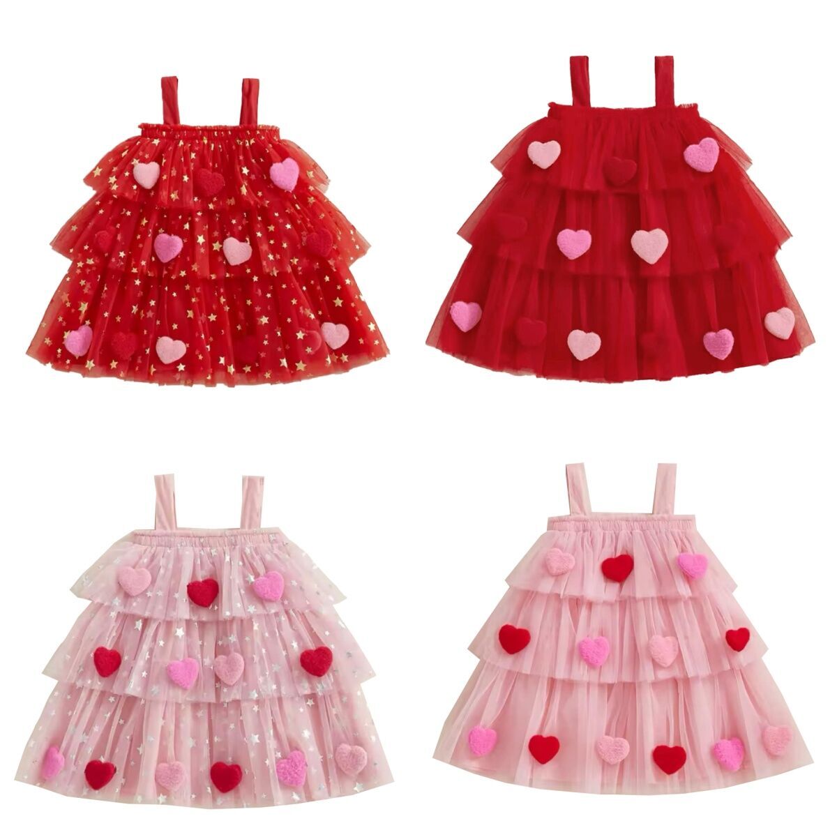 (In Stock)Girls Valentine's Day Heart Sequin Tiered Dress