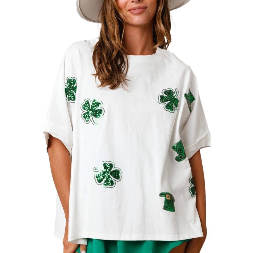 (Pre Order)Adults St.Patrick's Day Shamrock Sequin Top