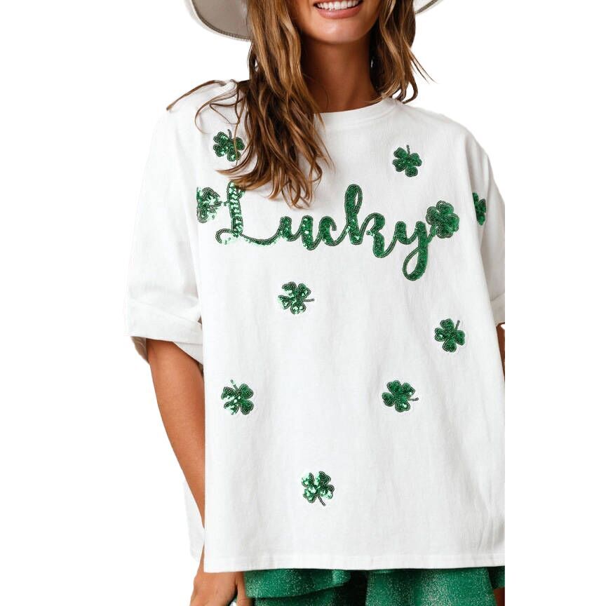 (Pre Order)Adults St.Patrick's Day Shamrock Sequin Top