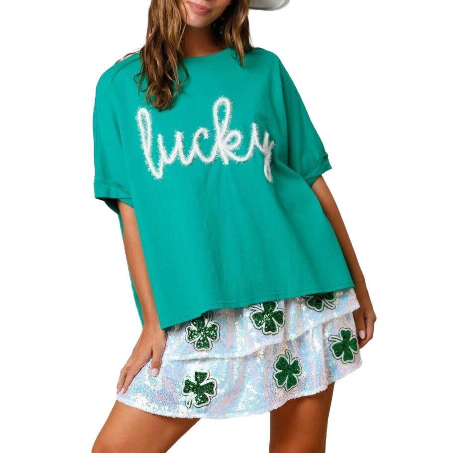 (Pre Order)Adults St.Patrick's Day Shamrock Sequin Top