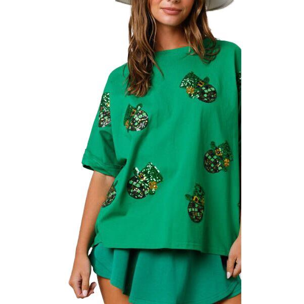 (Pre Order)Adults St.Patrick's Day Shamrock Sequin Top