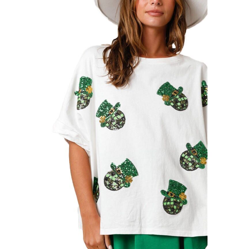 (Pre Order)Adults St.Patrick's Day Shamrock Sequin Top