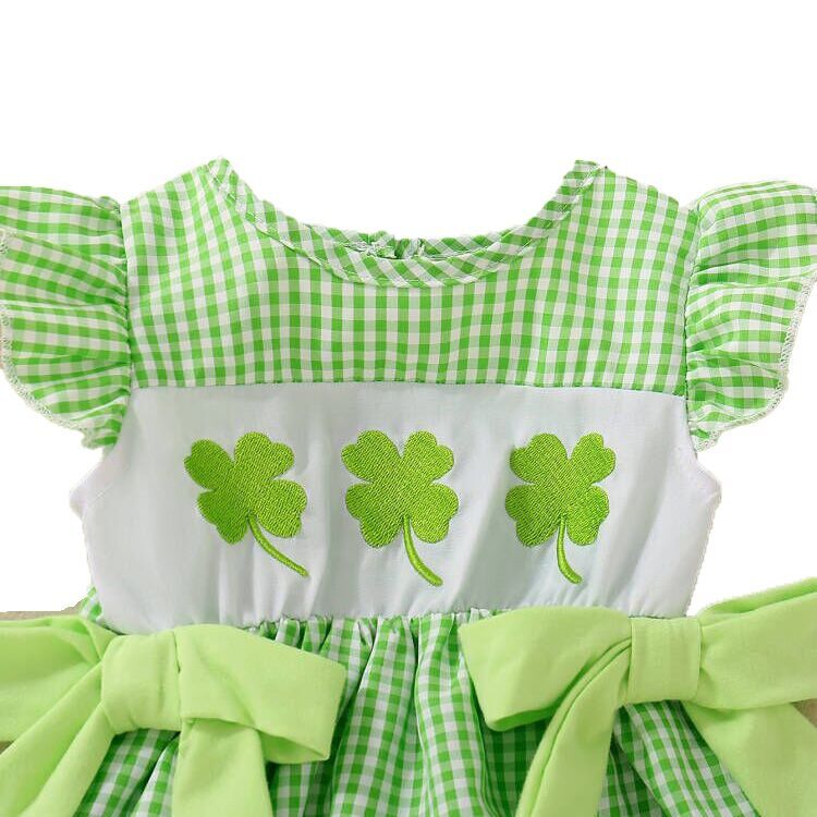 (Pre Order)Toddler Girls St.Patrick's Day Shamrock Embroidery Romper