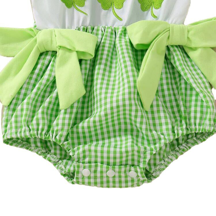 (Pre Order)Toddler Girls St.Patrick's Day Shamrock Embroidery Romper
