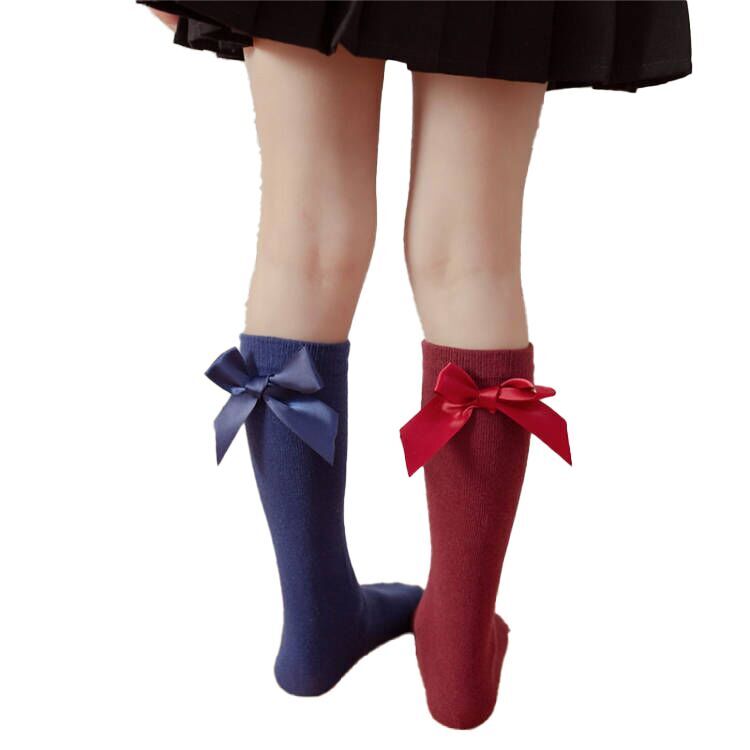 (Pre Order)Girls Solid Color Bow Socks