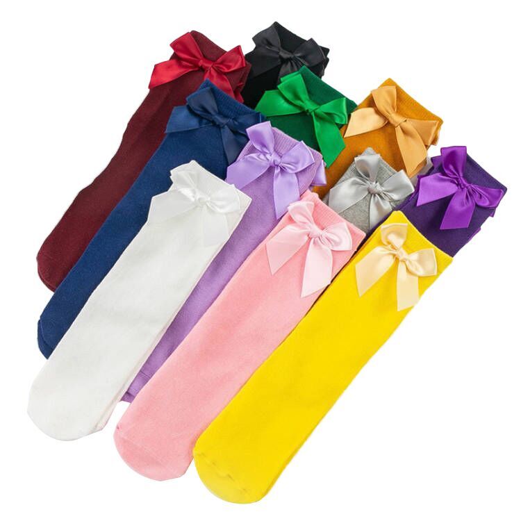 (Pre Order)Girls Solid Color Bow Socks