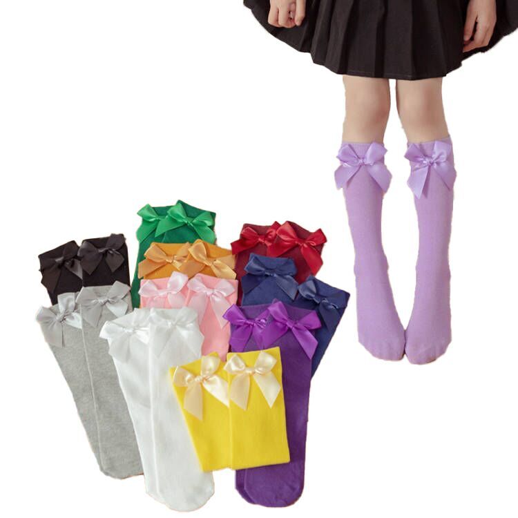 (Pre Order)Girls Solid Color Bow Socks