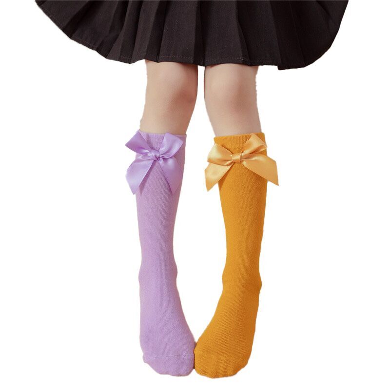 (Pre Order)Girls Solid Color Bow Socks