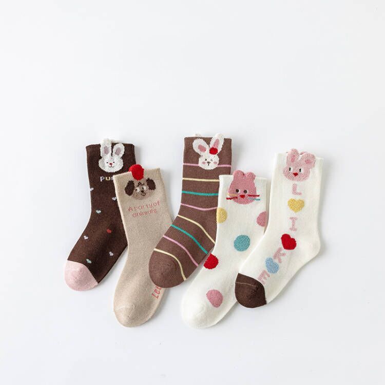 (Pre Order)5 Pairs of Girls Easter Bunny Jacquard Mid-tube Socks