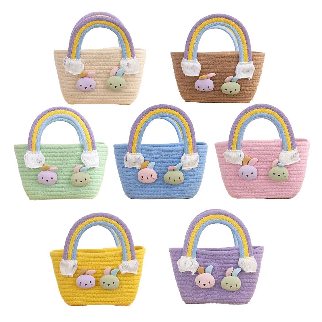 (Pre Order)Girls Easter Bunny Cotton Rope Woven Carrying Basket