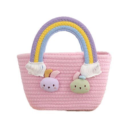 (Pre Order)Girls Easter Bunny Cotton Rope Woven Carrying Basket