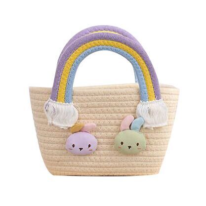 (Pre Order)Girls Easter Bunny Cotton Rope Woven Carrying Basket