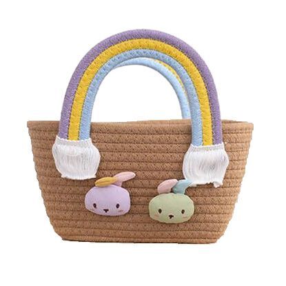 (Pre Order)Girls Easter Bunny Cotton Rope Woven Carrying Basket