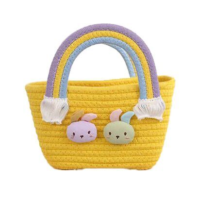 (Pre Order)Girls Easter Bunny Cotton Rope Woven Carrying Basket