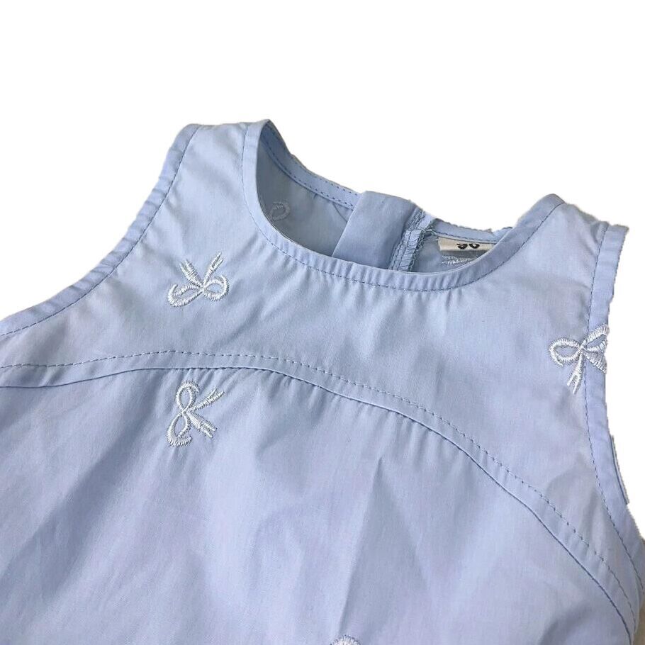 (Pre Order)Girls Spring and Summer Light Blue Bow Embroidery Dress