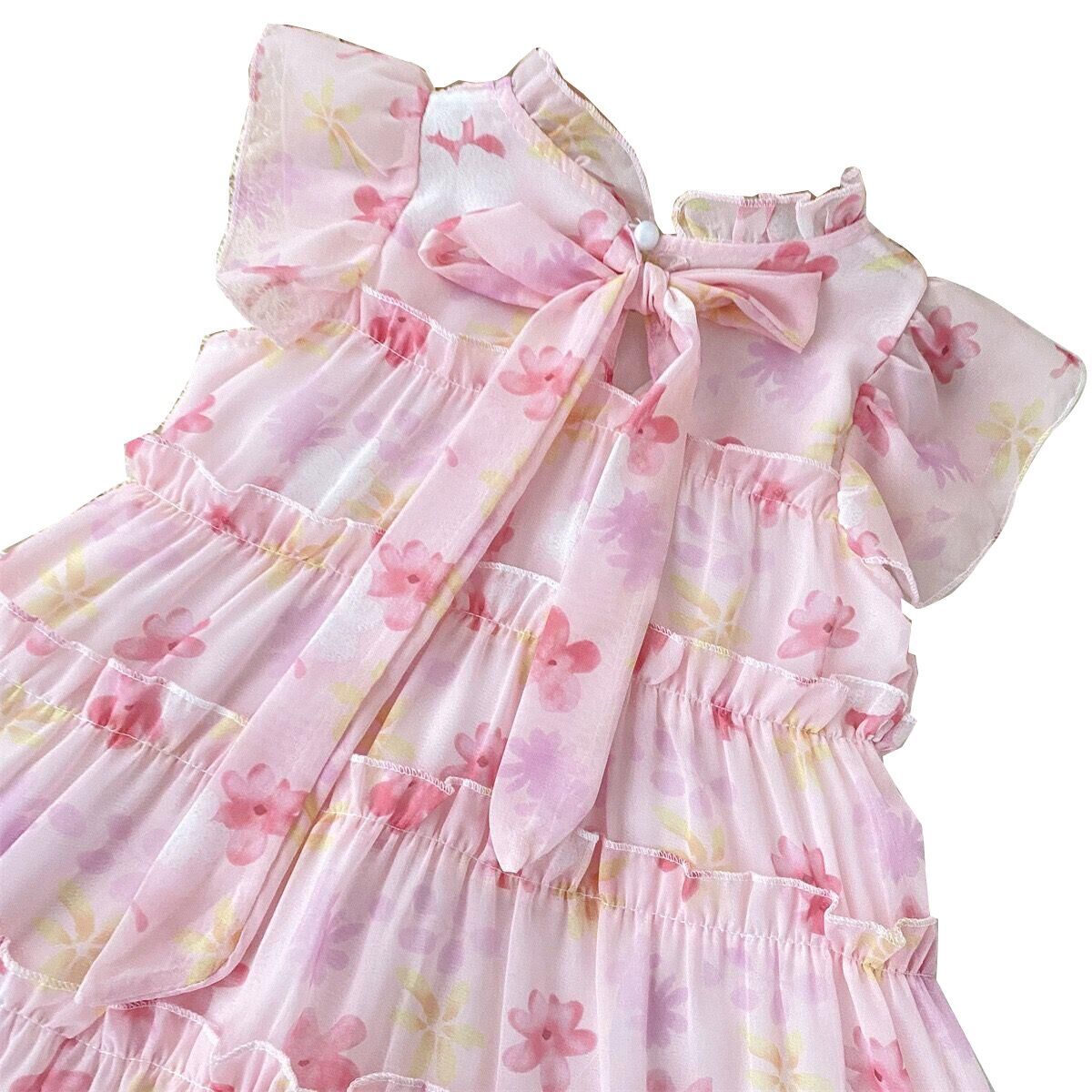 (Pre Order)Girls Spring and Summer Floral Print Mesh Dress