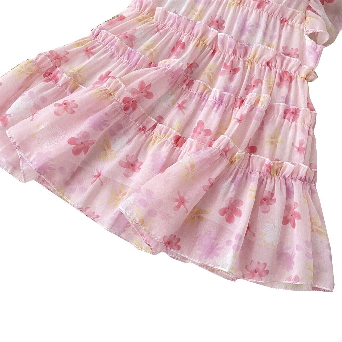 (Pre Order)Girls Spring and Summer Floral Print Mesh Dress