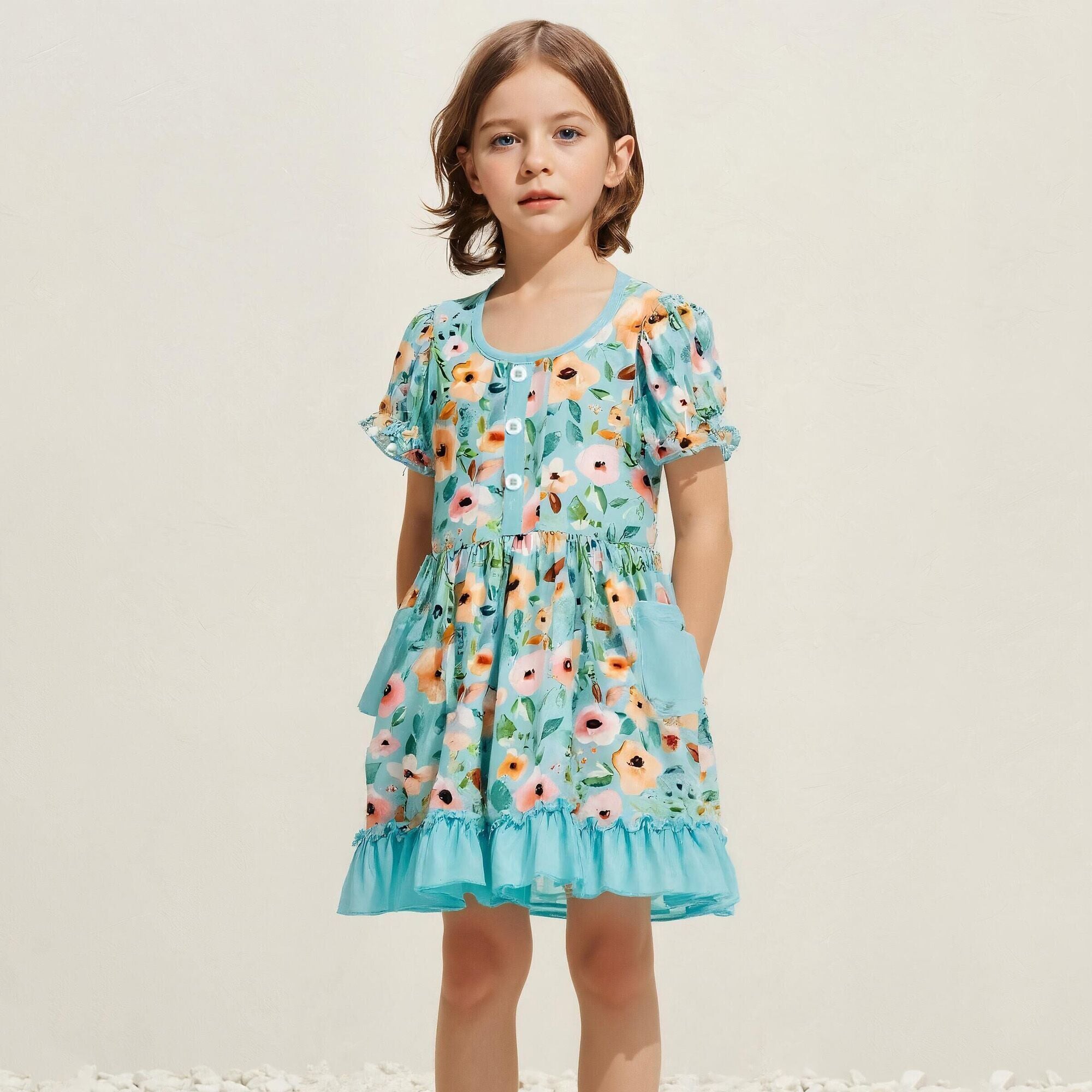 (Pre Order)Girls Spring and Summer Floral Print Dress