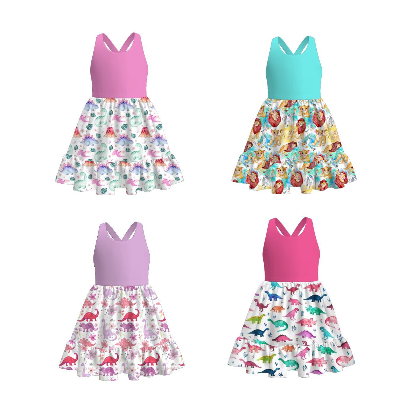 (Pre Order)Girls Spring and Summer Cartoon Print Dress