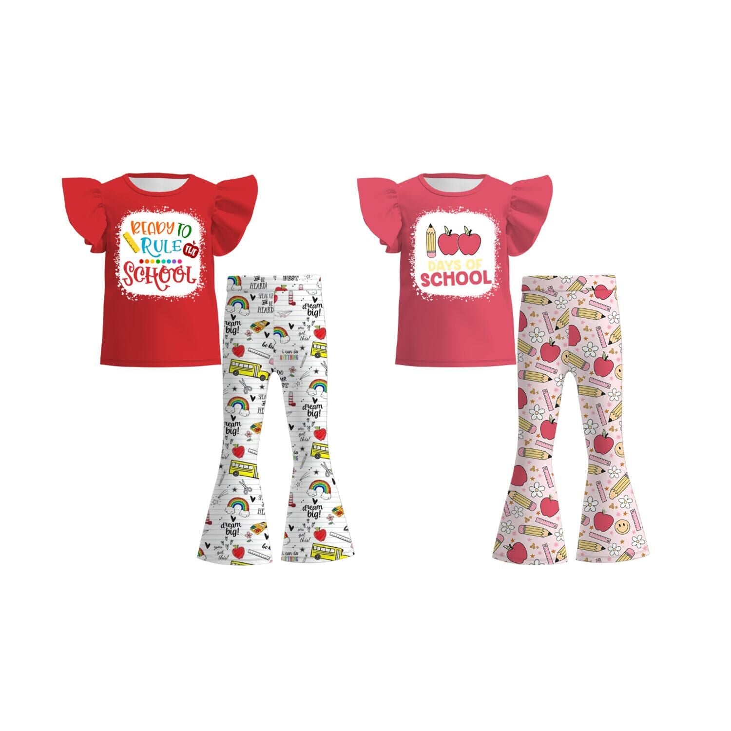 (Pre Order)Girls Summer Back To School Print Outfit Set