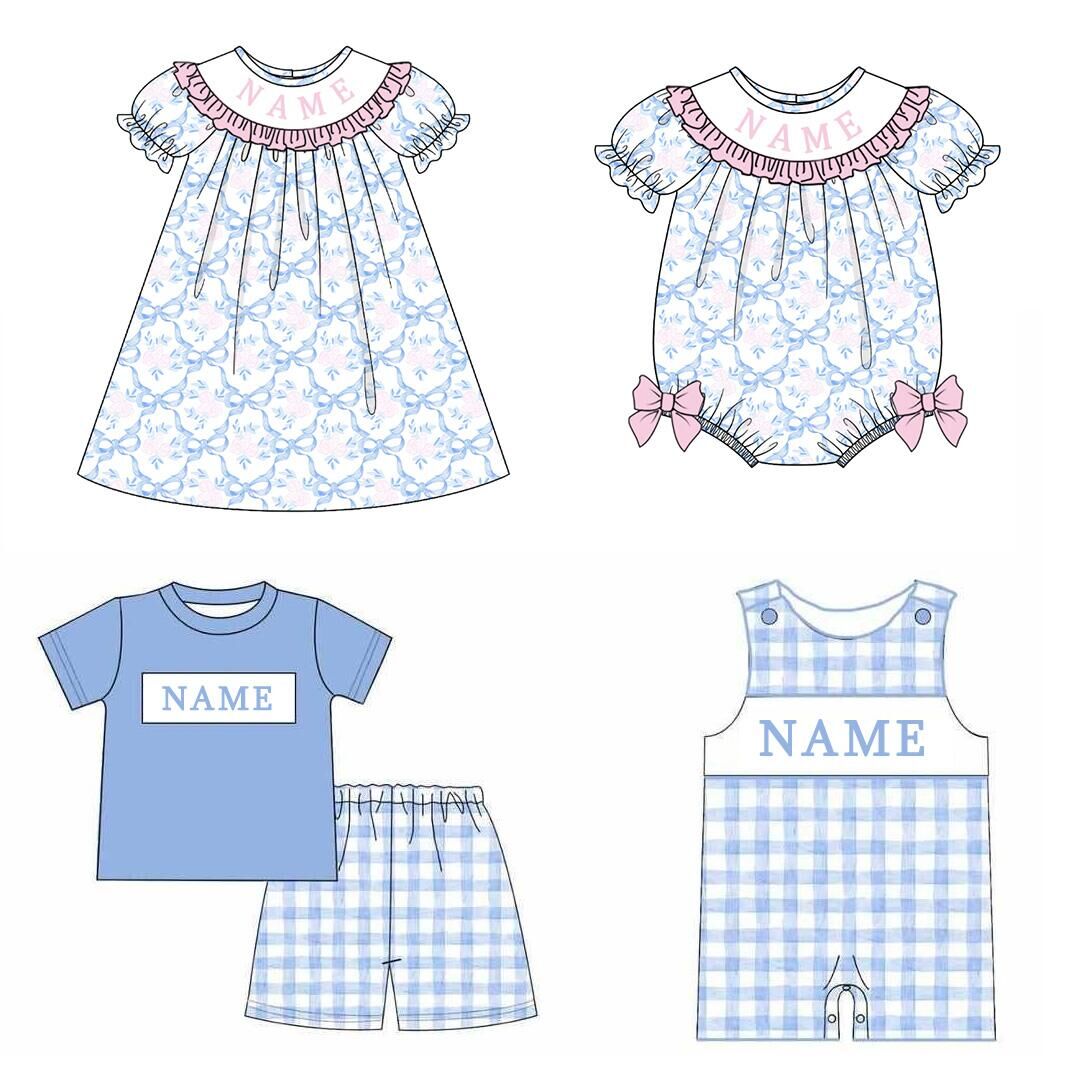 (Pre Order)Sibling Spring and Summer Embroidery Smocked Dress,Romper&Shorts Set