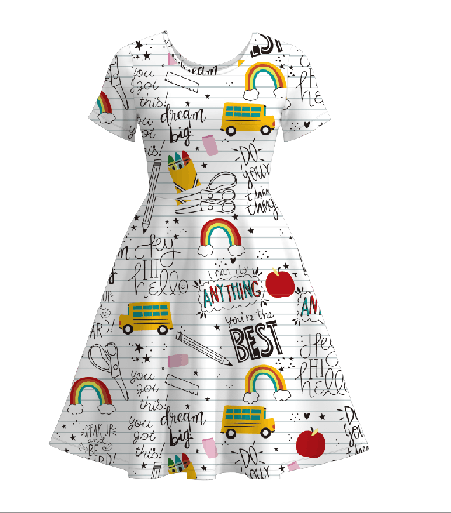 (Pre Order)Mommy and Me Summer Back To School White Stripe Print Dress