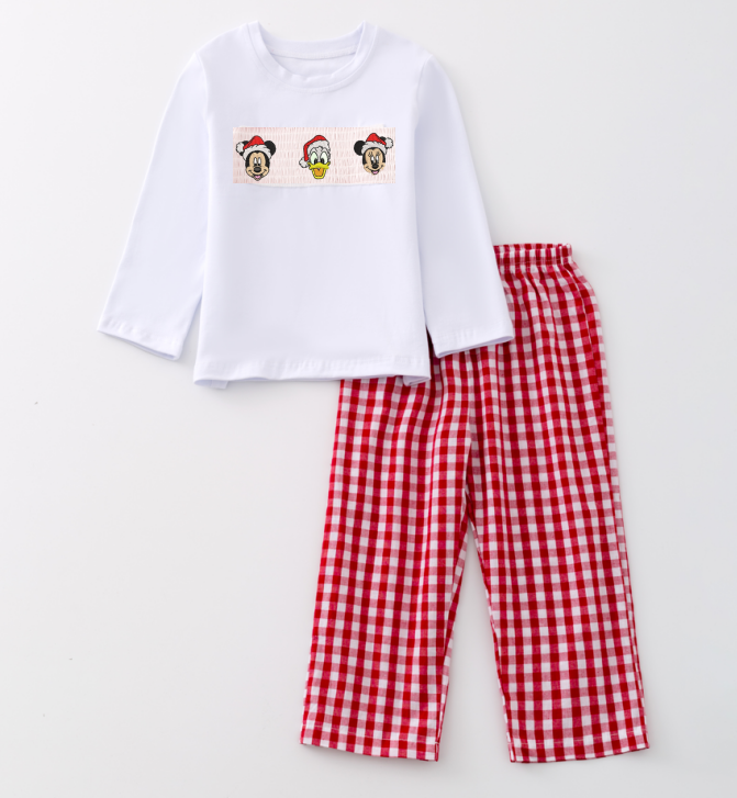 (Pre Order)Boys Christmas Embroidery Smocked Outfit Set
