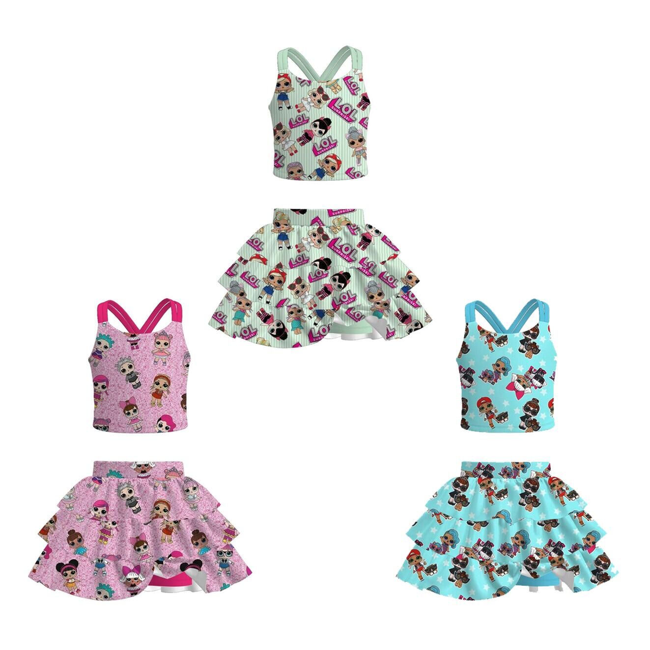 (Pre Order)Girls Spring and Summer Cartoon Print Skort Set