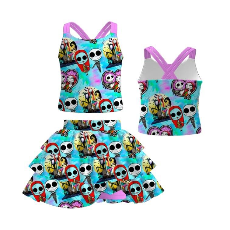 (Pre Order)Girls Spring and Summer Cartoon Print Skort Set