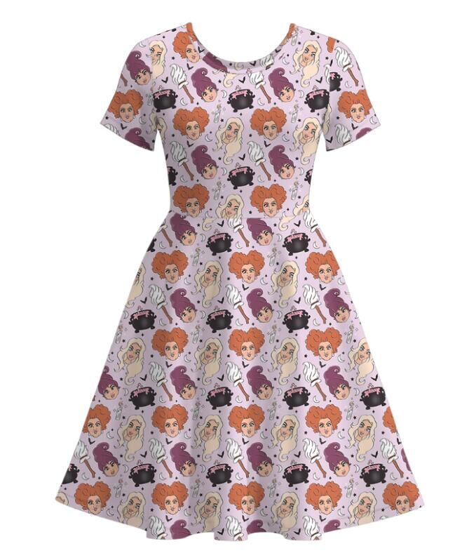 (Pre Order)Family Halloween Cartoon Print Dress&Top