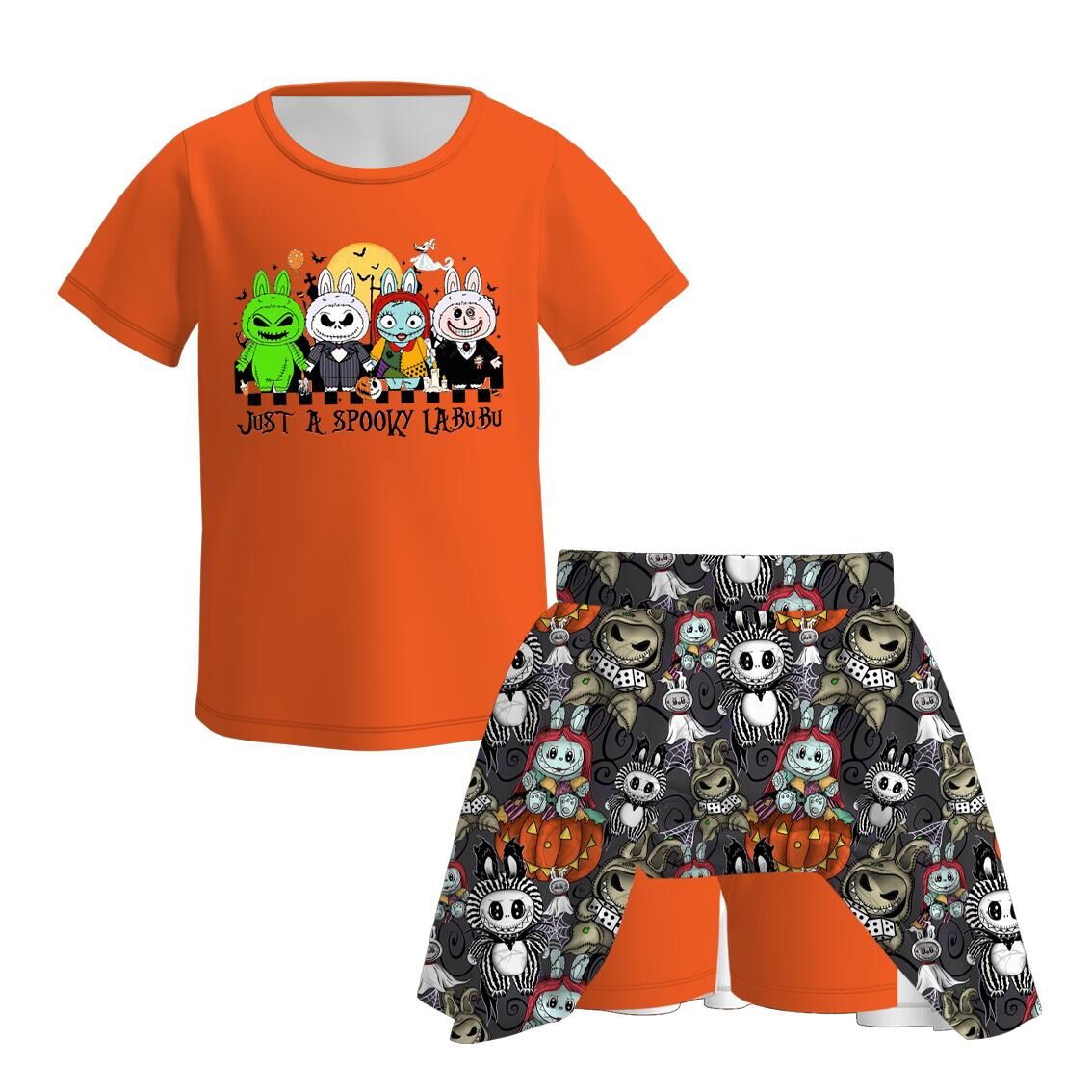(Pre Order)Girls Halloween Cartoon Print Skort Set