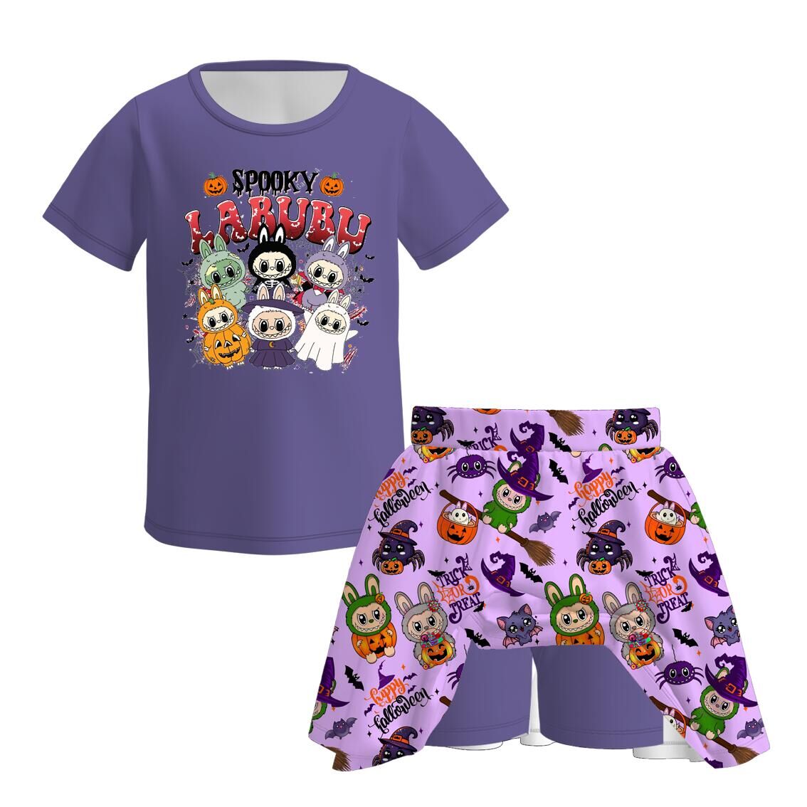 (Pre Order)Girls Halloween Cartoon Print Skort Set