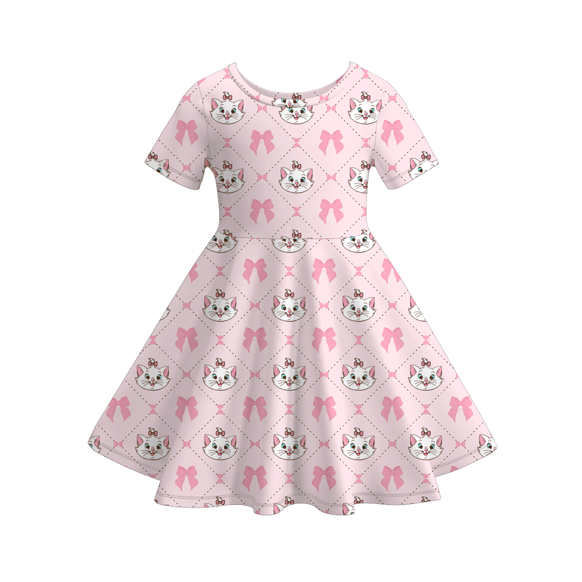 Summer Dress In Cat Print For Baby Girl In Green Color