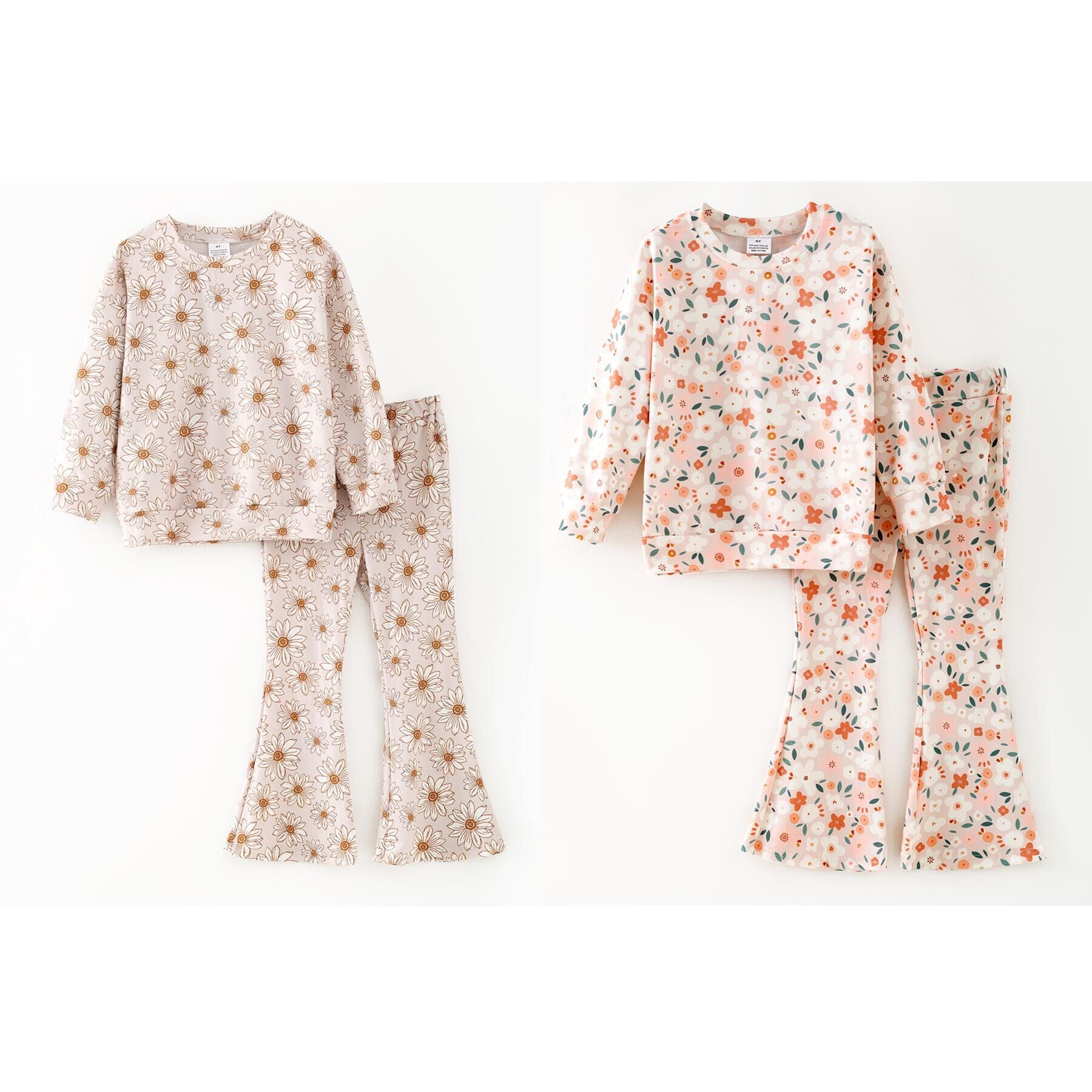 (Pre Order,Prepack Zone)Girls Fall Floral Print Sweatshirt Set